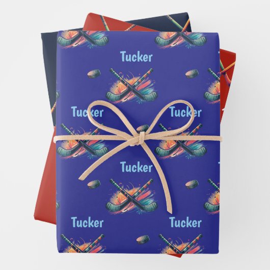 Custom Hockey Wrapping Paper Flat Sheet Set of 3 Geschenkpapier Set (Beispiel)