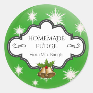 Custom Holiday Backen Grüne Schneeflocken Holly Be Runder Aufkleber