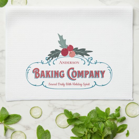 Custom Holiday Baking Kitchenfamilie Monogram Geschirrtuch (Gefaltet)