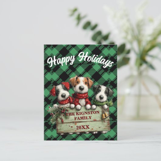 Custom Holiday Green Checkered Pattern  Postkarte (Stehend Vorderseite)
