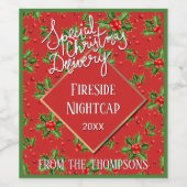 Custom Holiday Green Holly Blätter und Red Berries Weinetikett (Einzelnes Label)
