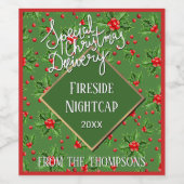 Custom Holiday Green Holly Blätter und Red Berries Weinetikett (Einzelnes Label)