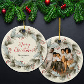 Custom Holiday Keepsake with Wreath Family Photo Keramik Ornament