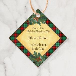 Custom Holiday Kitchen Holly Red Green Kariert Geschenkanhänger