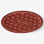 Custom Holiday Paper Plates Red Gold Monogram Pappteller (Schrägansicht)