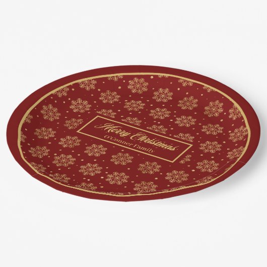 Custom Holiday Paper Plates Red Gold Monogram Pappteller (Schrägansicht)