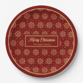 Custom Holiday Paper Plates Red Gold Monogram Pappteller (Vorderseite)