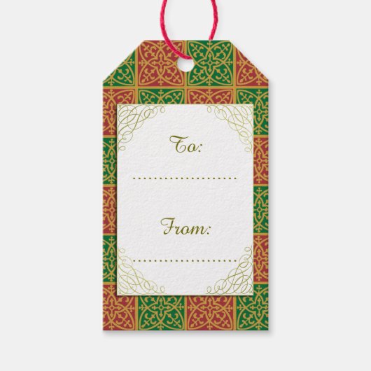 Custom Holiday Red and Green Fleur-de-lis Muster Geschenkanhänger (Vorderseite)