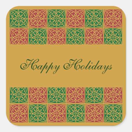 Custom Holiday Red and Green Muster Quadratischer Aufkleber (Vorderseite)