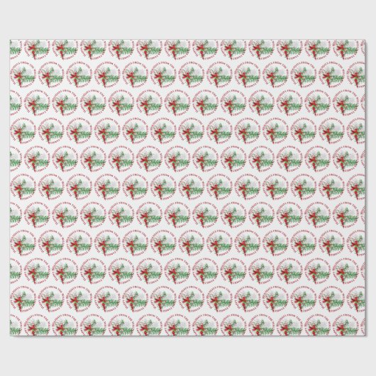 Custom Holiday Red White Candy Cane Green Foliage Geschenkpapier (Flach)