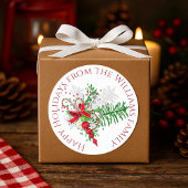 Custom Holiday Red White Candy Cane Green Foliage Runder Aufkleber