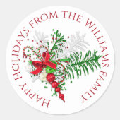 Custom Holiday Red White Candy Cane Green Foliage Runder Aufkleber (Vorderseite)