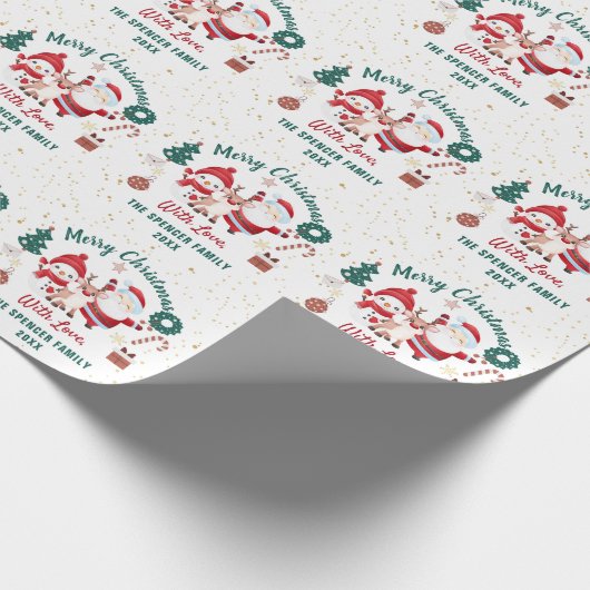 Custom Holiday Santa Deer Snowman Frohe Weihnachte Geschenkpapier (Ecke)