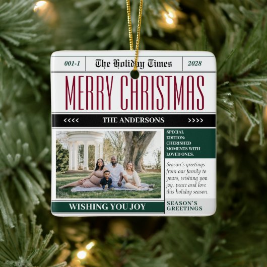 Custom Holiday Times Newspaper Weihnachtsfest Foto Keramikornament (Baum)