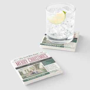 Custom Holiday Times Newspaper Weihnachtsfest Foto Steinuntersetzer