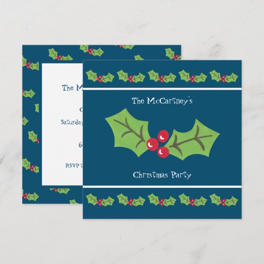 Custom Holly & Berries Weihnachtsfeier Party Einla Einladung (Vorne/Hinten)