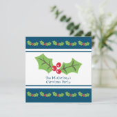 Custom Holly & Berries Weihnachtsfeier Party Einla Einladung (Stehend Vorderseite)
