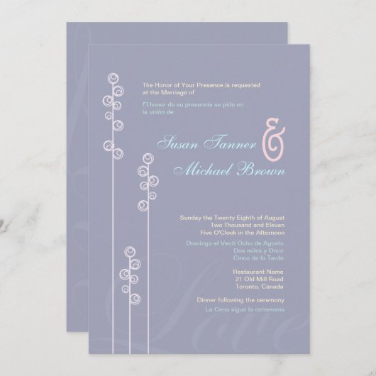 ::custom:Hollyhock & Ampersand Zweisprachige Hochz Einladung (Vorne/Hinten)