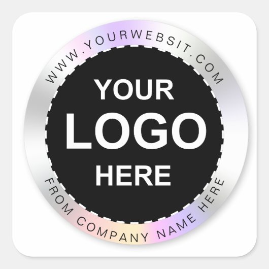 Custom Holographic black'Danke' Logo Name Labe Quadratischer Aufkleber (Vorderseite)