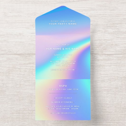 Custom Holographic Modern Elegante Foil All-in-One-Einladung (Innenseite)