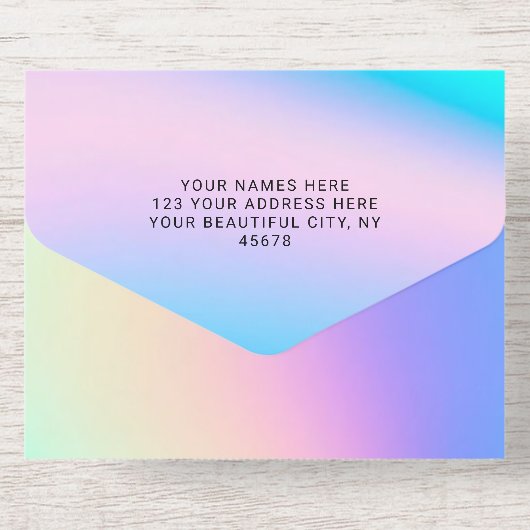 Custom Holographic Modern Elegante Foil All-in-One-Einladung (Rückseite)