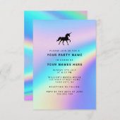 Custom Holographic Modern Elegante Unicorn Party Einladung (Vorne/Hinten)