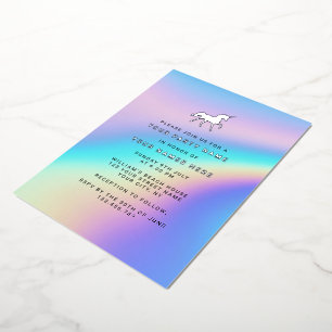 Custom Holographic Modern Elegante Unicorn Party Folieneinladung