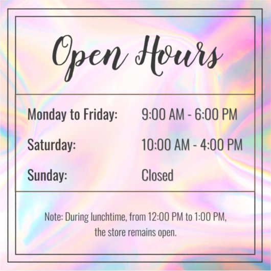 Custom Holographic opstone Open Hours Aufkleber (Vorderseite)