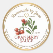 Custom Homemade CRANBERRY Sauce Heart Gold Frame Runder Aufkleber (Vorderseite)