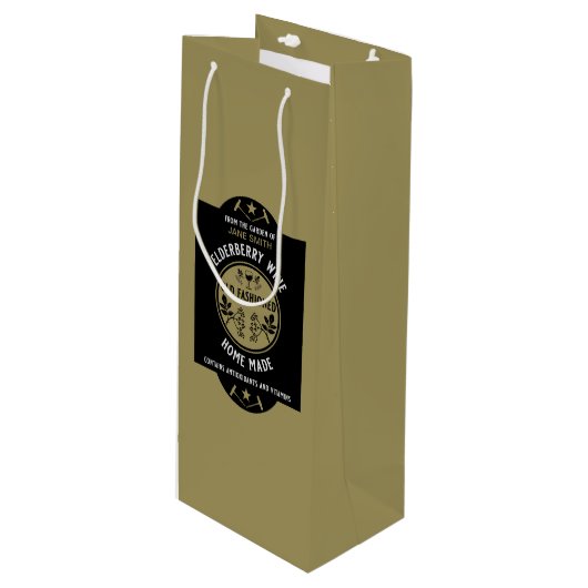 Custom Homemade Elderberry Geschenktüte Für Weinflaschen (Vorderseite Schrägansicht)