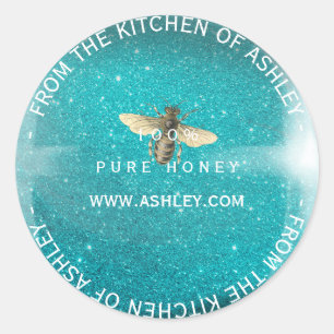Custom Homemade Honey Türkis Blue Glitzer Glass Runder Aufkleber