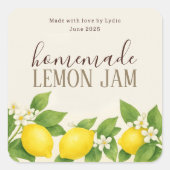 Custom Homemade Lemon Jam Label Quadratischer Aufkleber (Vorderseite)