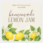 Custom Homemade Lemon Jam Label Quadratischer Aufkleber (Vorderseite)