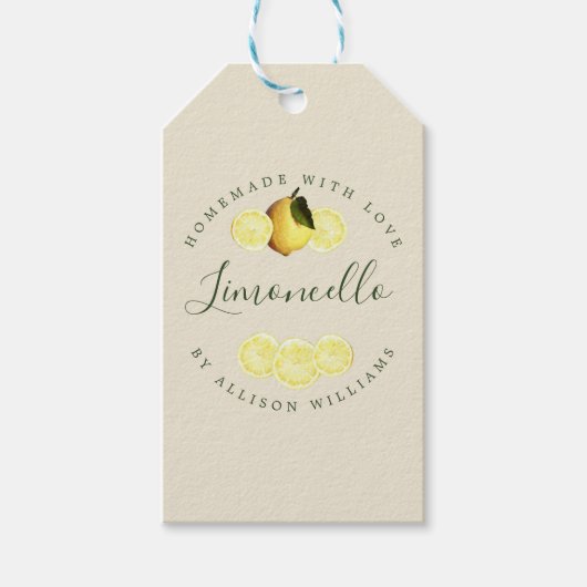 Custom Homemade Limoncello Antikes Weiß Geschenkanhänger (Vorderseite)