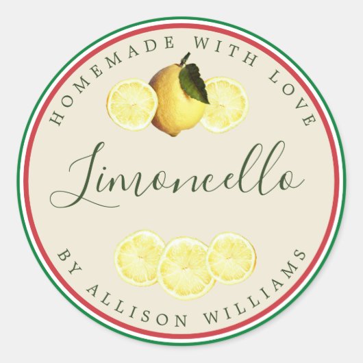 Custom Homemade Limoncello Italienische Flagge Tri Runder Aufkleber (Vorderseite)