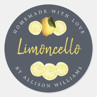 Custom Homemade Limoncello Label Dunkelblau Runder Aufkleber