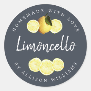 Custom Homemade Limoncello Label Dunkelblau Runder Aufkleber