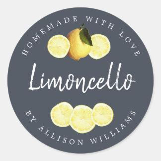 Custom Homemade Limoncello Label Dunkelblau Runder Aufkleber