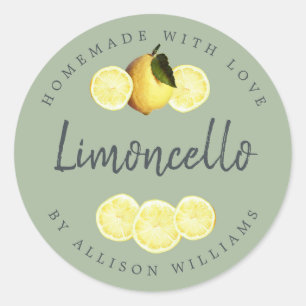 Custom Homemade Limoncello Label Laurel Green Runder Aufkleber