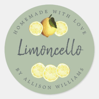 Custom Homemade Limoncello Label Laurel Green Runder Aufkleber