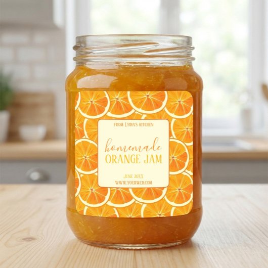 Custom Homemade Orange Jam Label Quadratischer Aufkleber