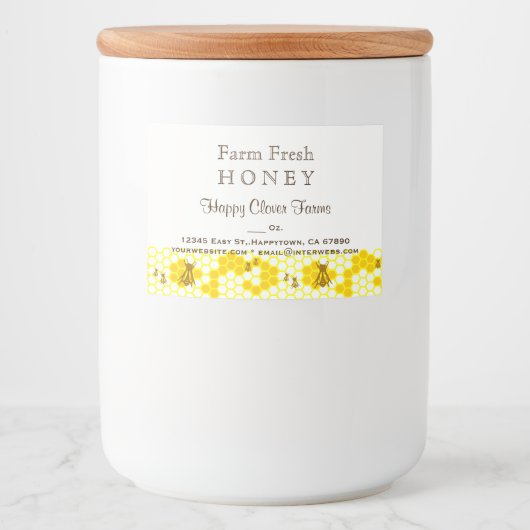 Custom Honey Bee Honeycomb 3" x 2" Food Label Lebensmitteletikett (Vorderseite)