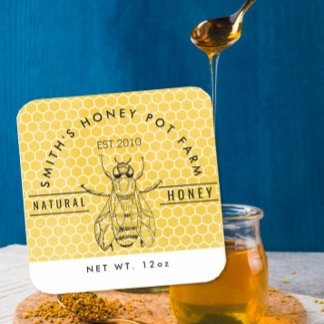 Custom Honey Jar Label | Beekeeper Farm Style Quadratischer Aufkleber