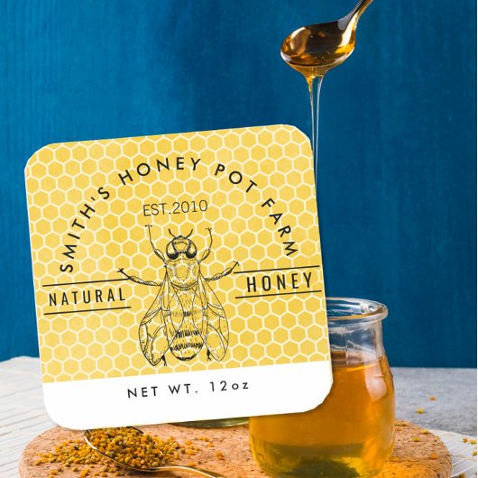 Custom Honey Jar Label | Beekeeper Farm Style Quadratischer Aufkleber