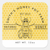 Custom Honey Jar Label | Beekeeper Farm Style Quadratischer Aufkleber (Vorderseite)