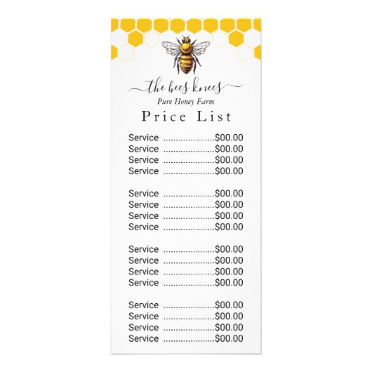 Custom Honey Price List Rack Card - Modern Minimal Werbekarte (Vorne)