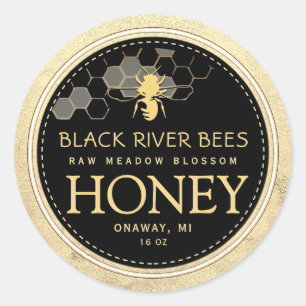 Custom Honeycomb Bee Raw Honey Yellow Border Runder Aufkleber