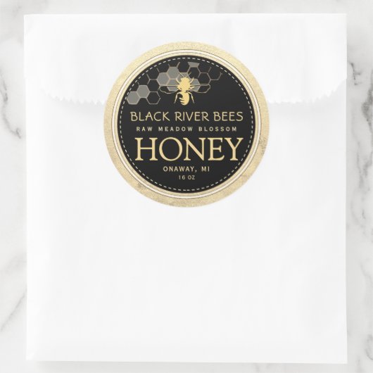 Custom Honeycomb Bee Raw Honey Yellow Border Runder Aufkleber (Tasche)