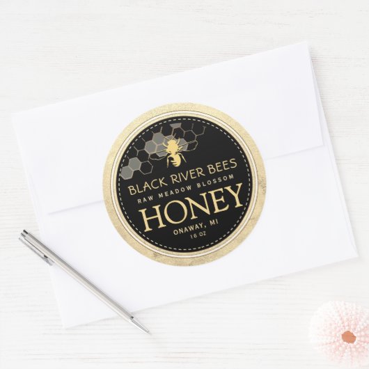 Custom Honeycomb Bee Raw Honey Yellow Border Runder Aufkleber (Umschlag)
