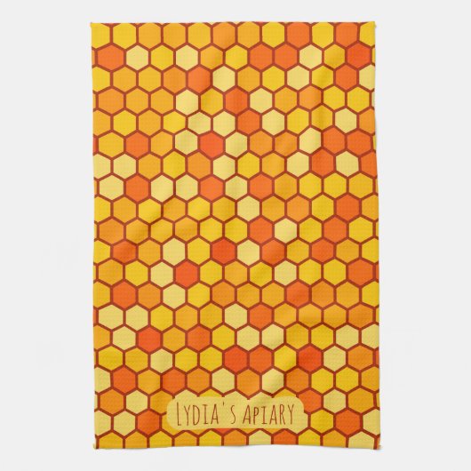 Custom Honeycomb Bright Orange und Golden Beehive Geschirrtuch (Vertikal)